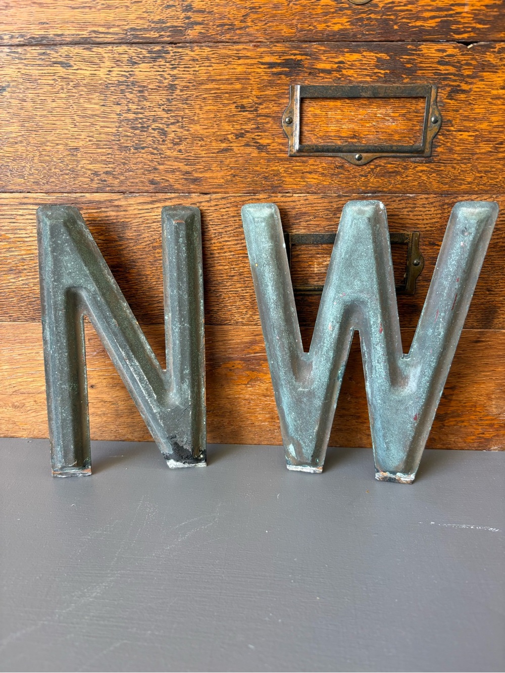 Distressed Metal Letter 'N' and 'W' Wall Decor - Black patina
